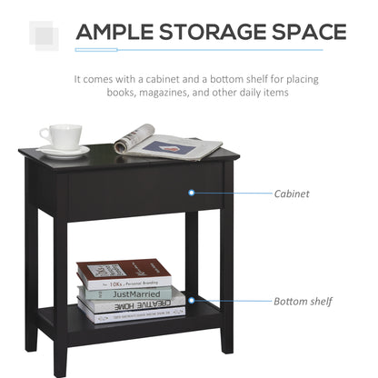 Flip top end side table with cabinet and shelf — Dark