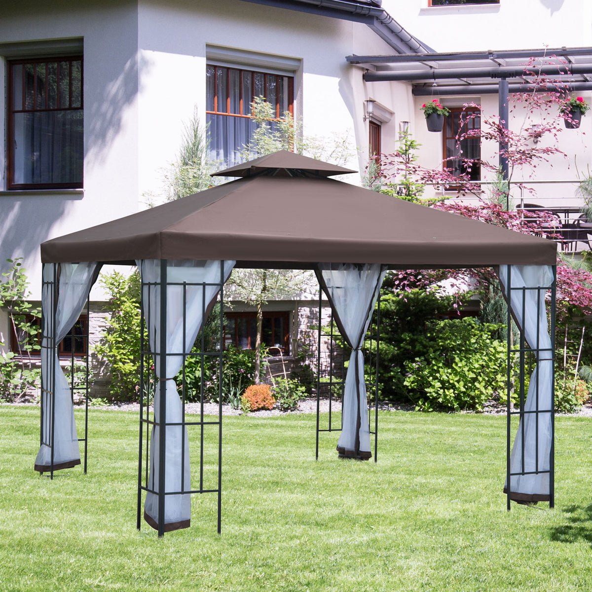 Cenador de jardín de doble techo con mosquitera 3x3 m