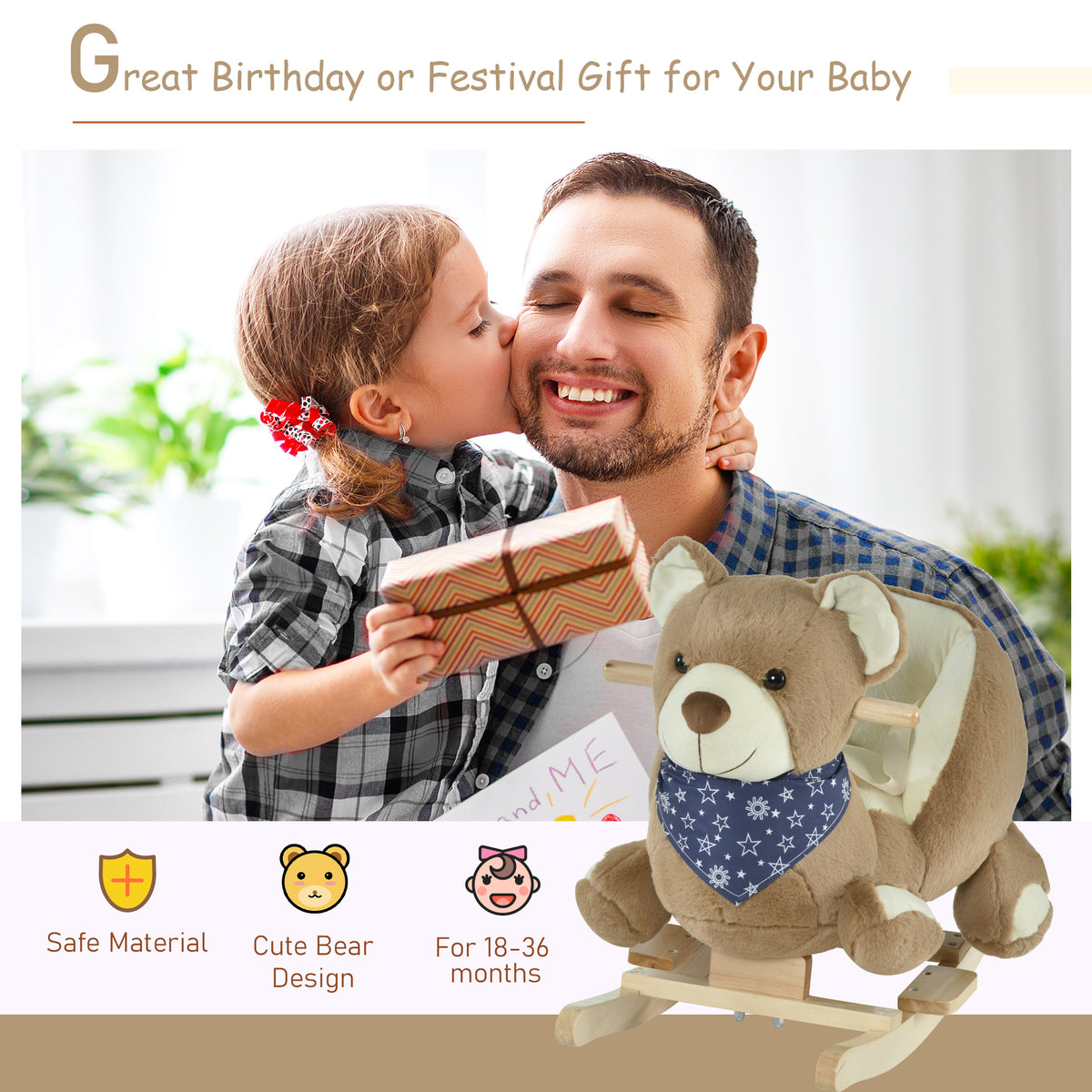 Baby plush bear rocking horse with sound