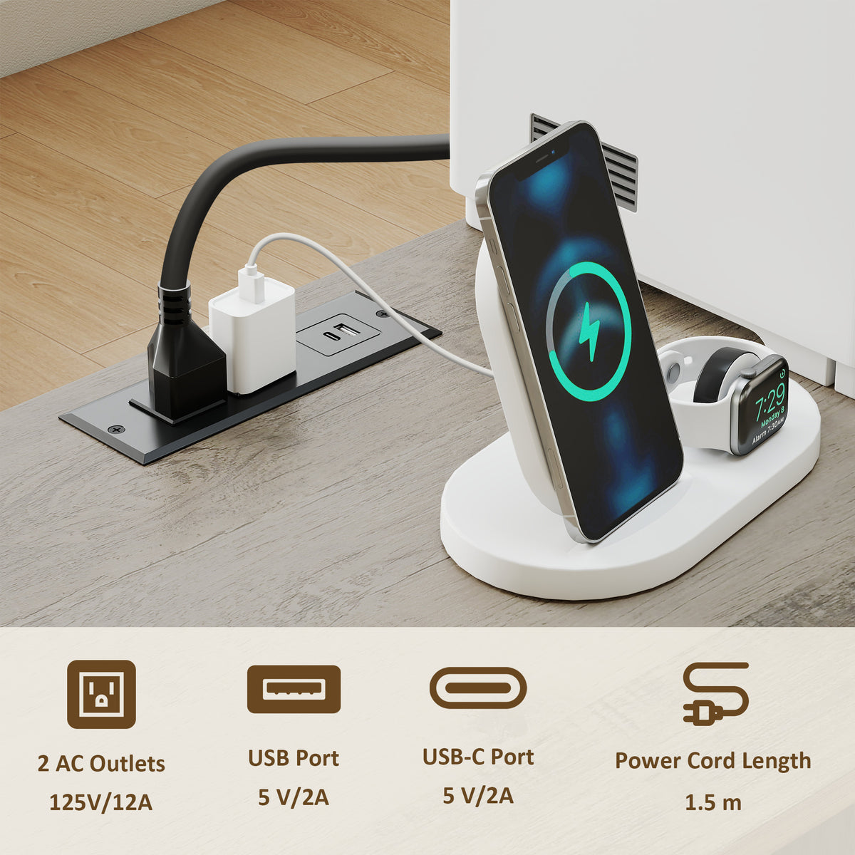 Mobile File Cabinet with Power Outlets and Lock