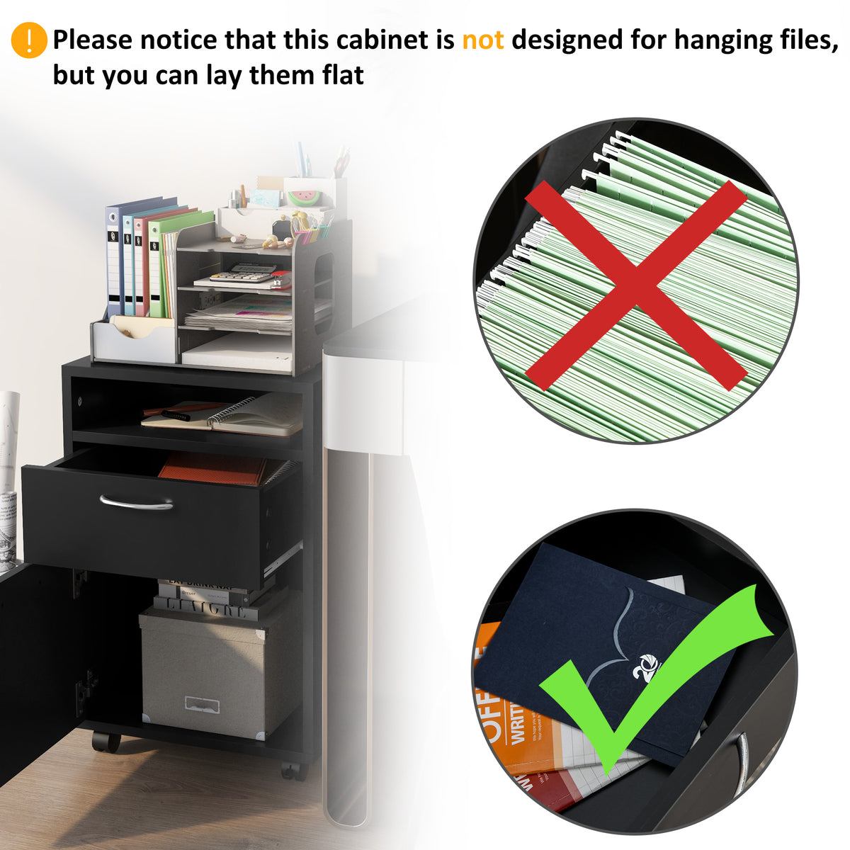 Compact Mobile File Cabinet with Shelf and Drawer
