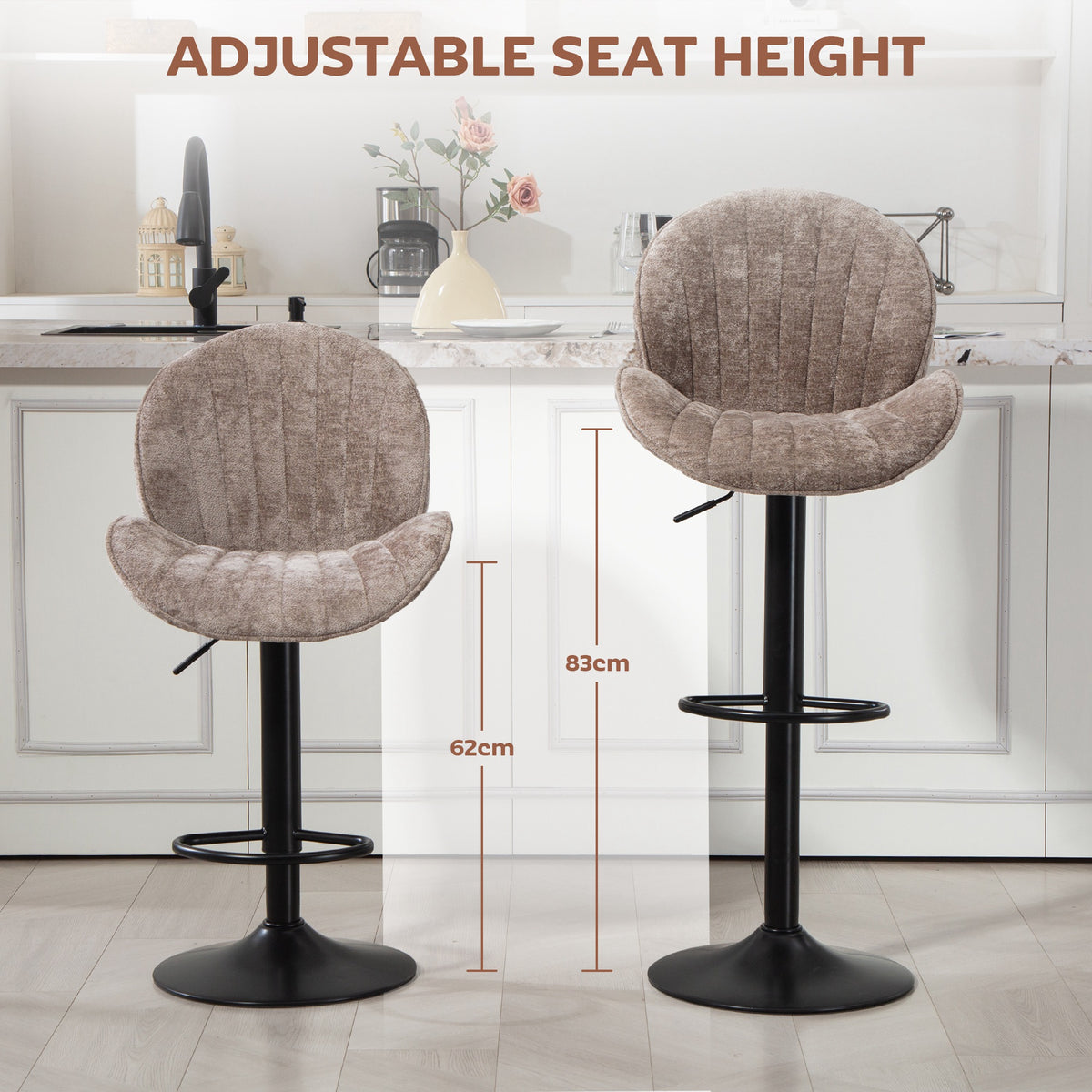 Bar stools swivel set of 2 chenille adjustable height