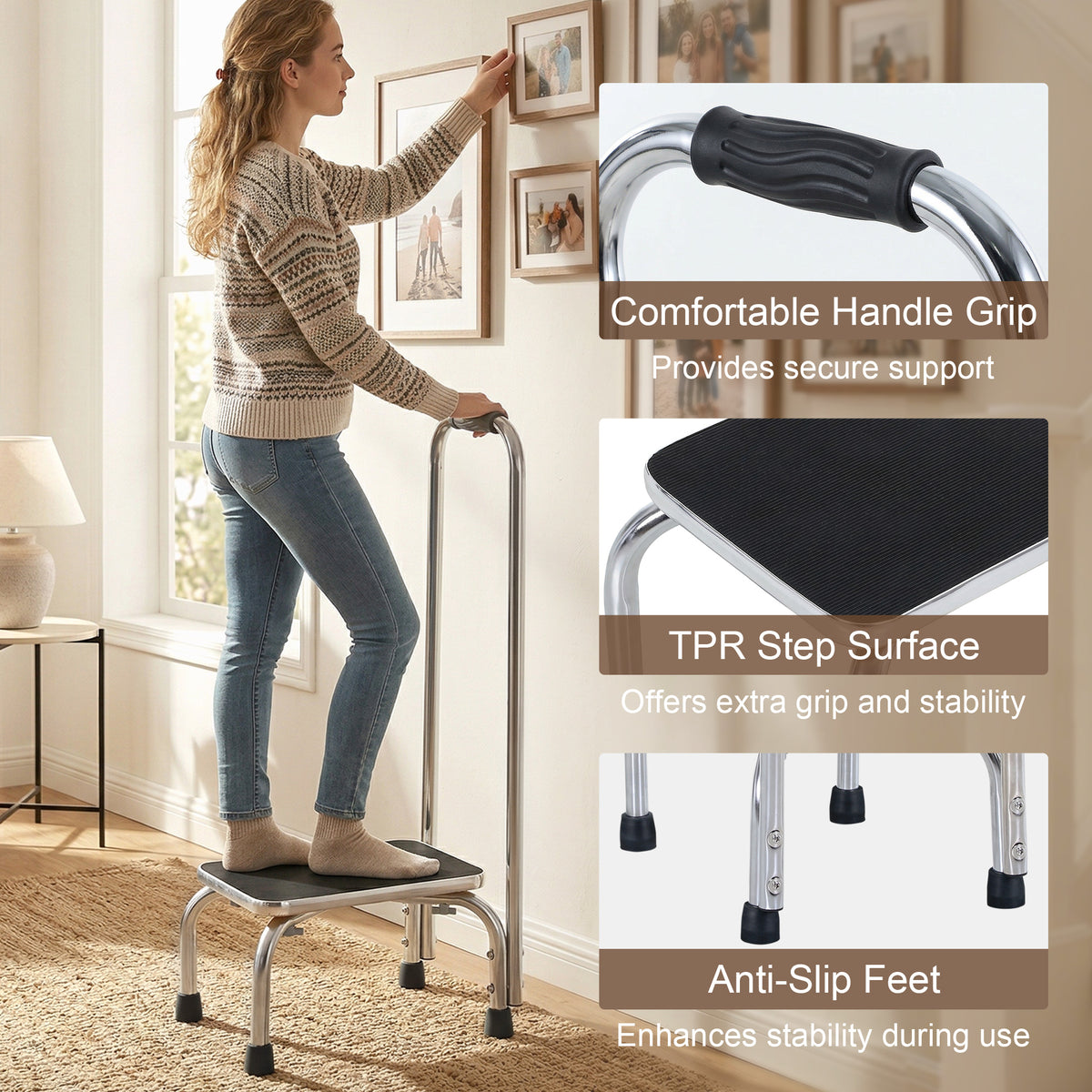 Step Stool with Handle Anti-Slip for Adults and Seniors