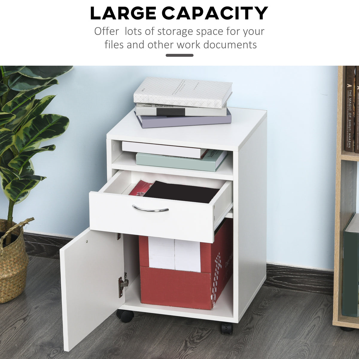 Compact Mobile File Cabinet with Shelf and Drawer