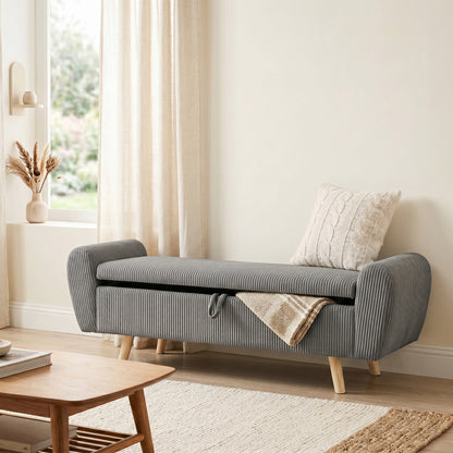 Corduroy Storage Ottoman Bench with Rolled Arms