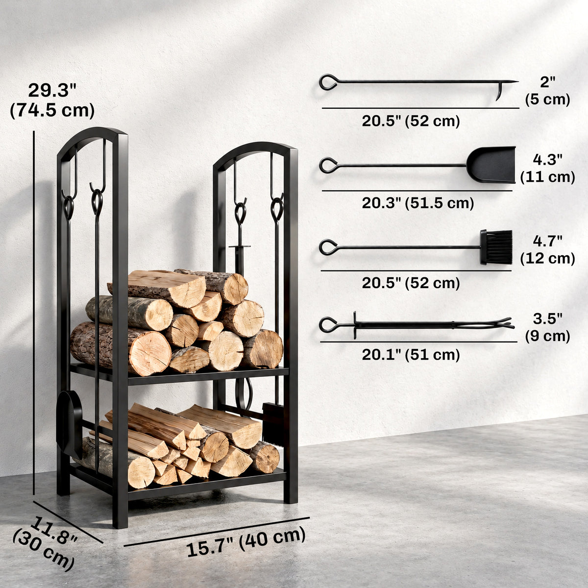 2-Tier Firewood Log Rack with 4 Tools