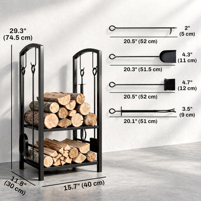 2-Tier Firewood Log Rack with 4 Tools