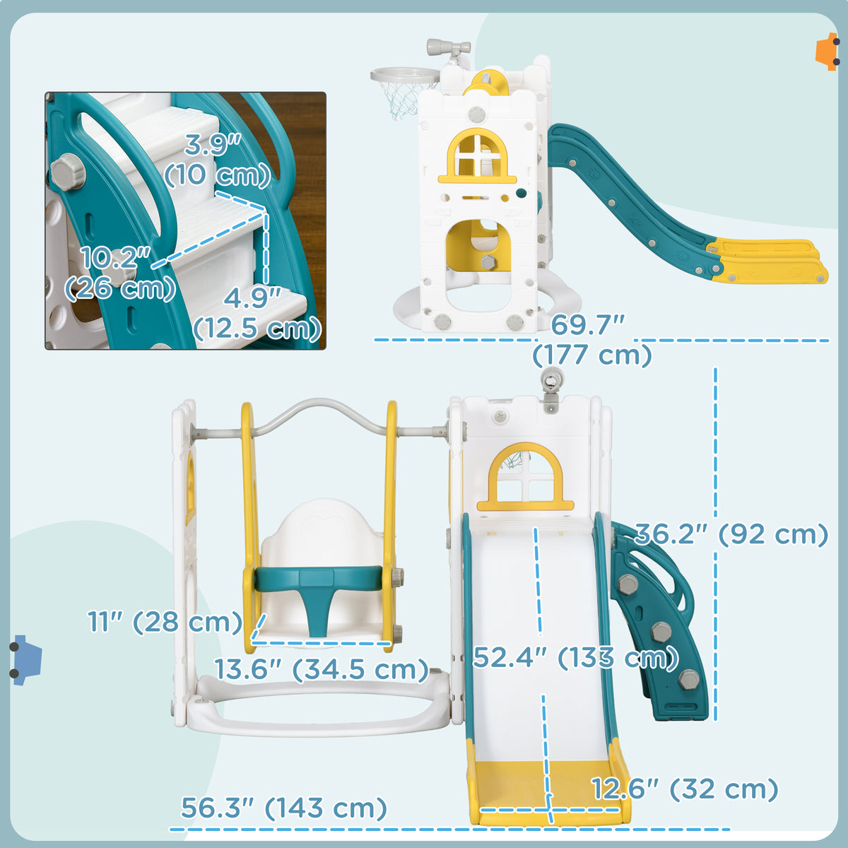 6-in-1 Toddler Playset Slide Swing Basketball Hoop