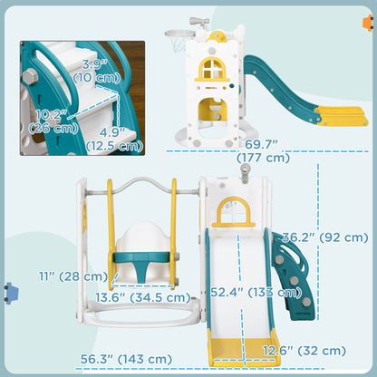 6-in-1 Toddler Playset Slide Swing Basketball Hoop