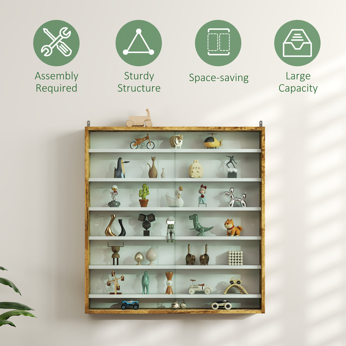 7-Tier Wall Display Cabinet with Glass Doors