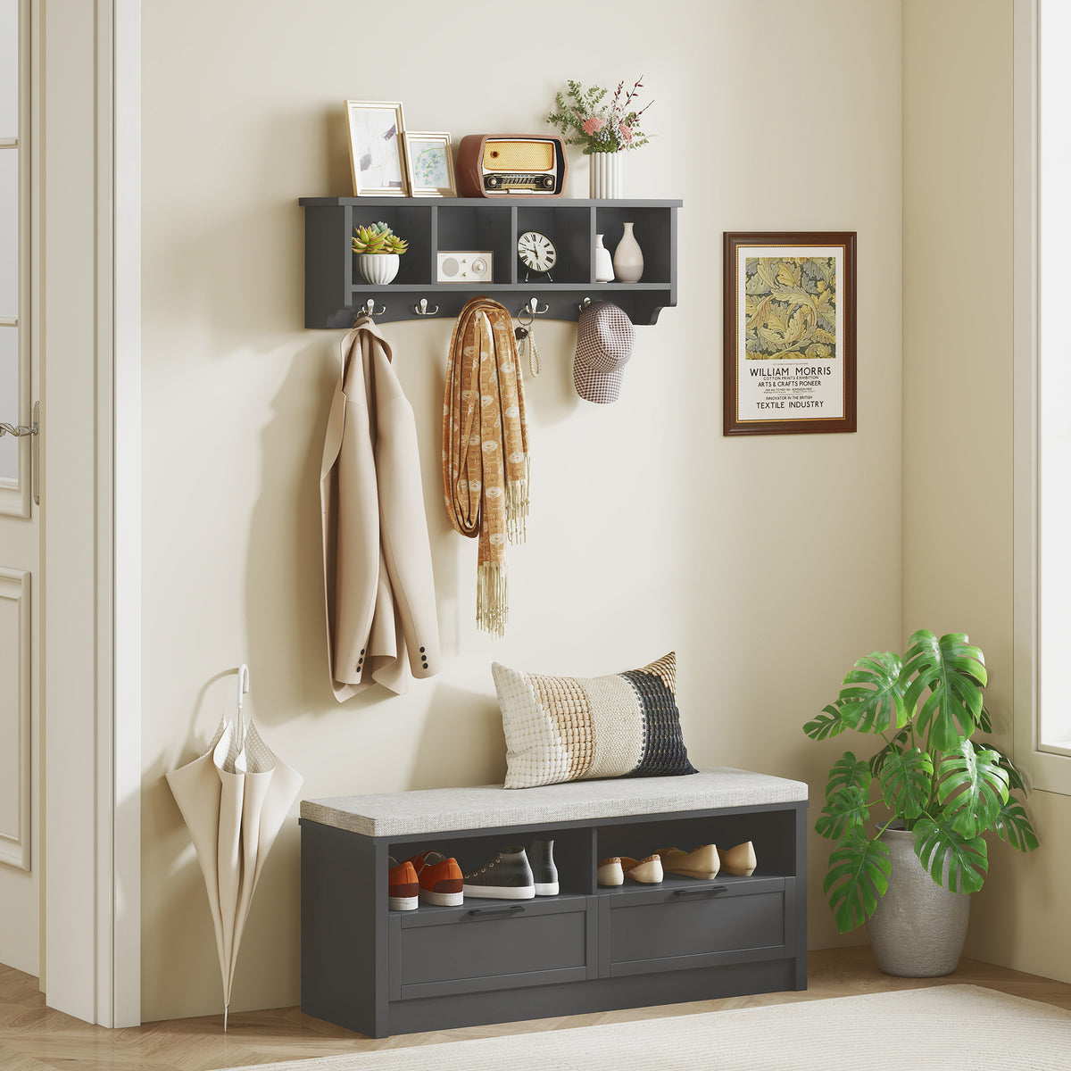 Wall Coat Rack with Shelf and 5 Hooks