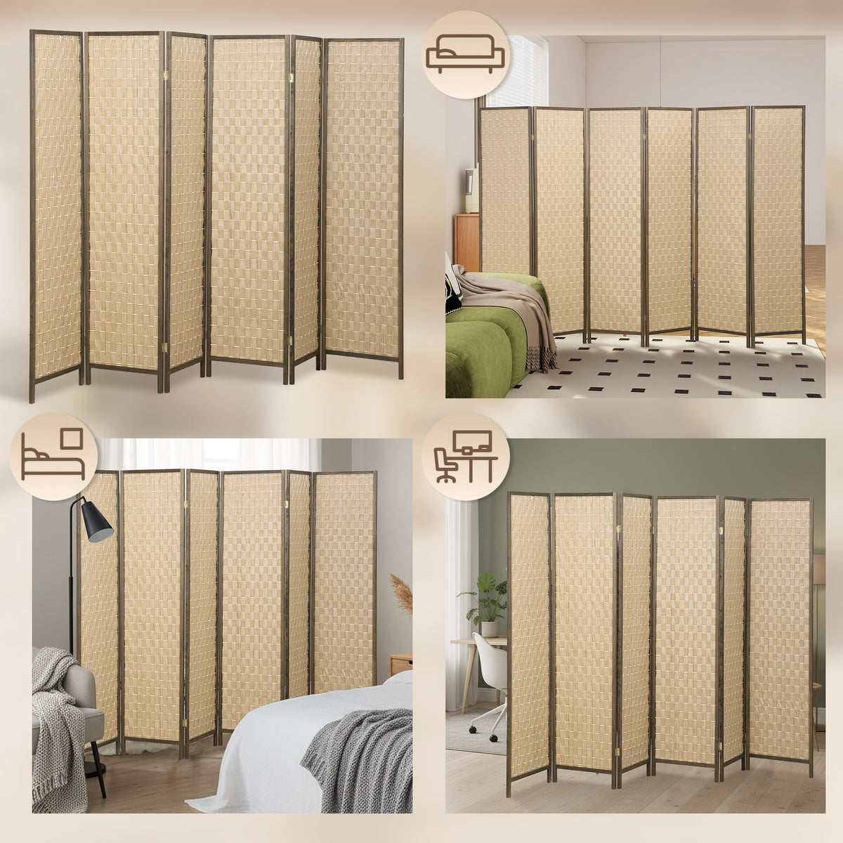 6-Panel Hand-Woven Room Divider Screen