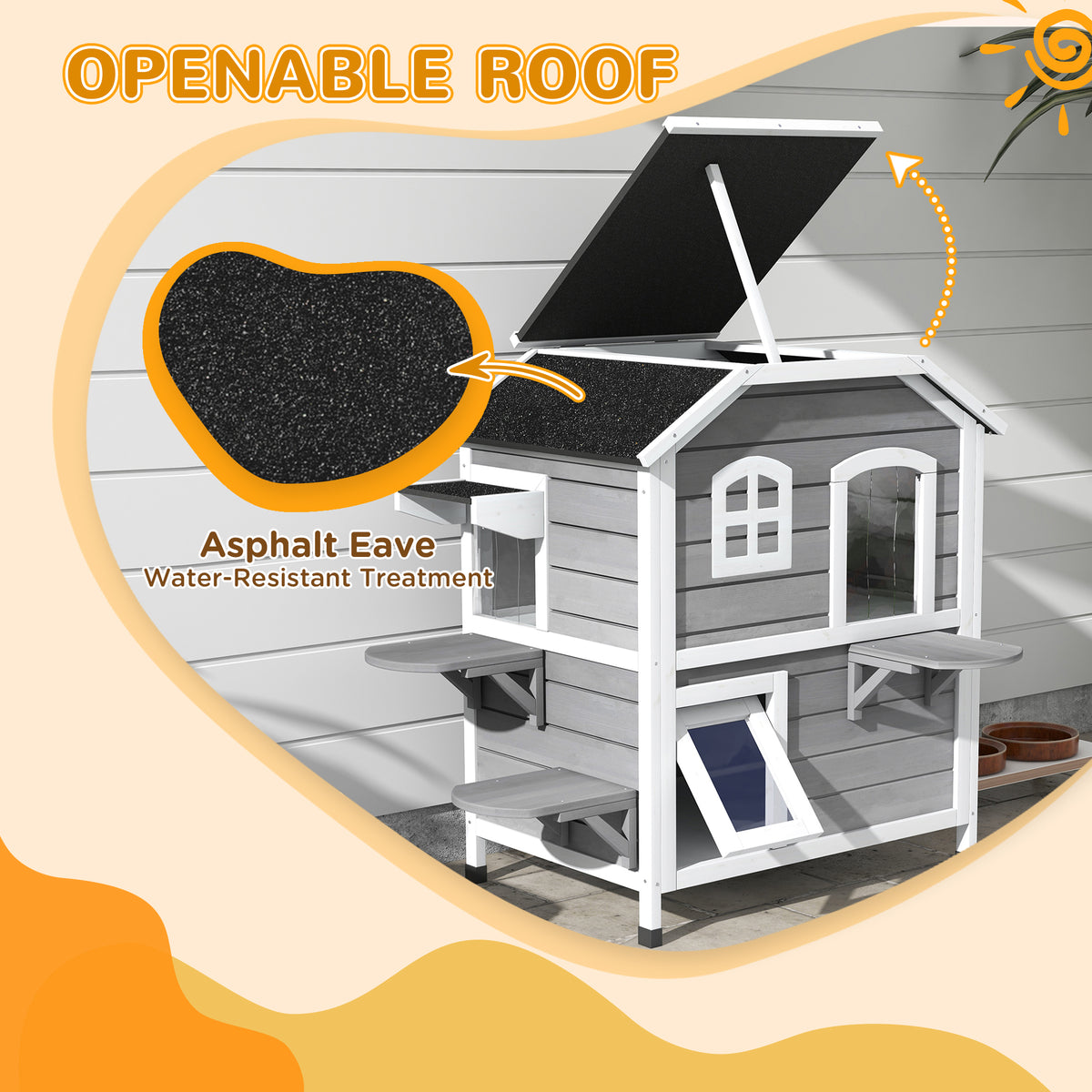 Cat House Outdoor 2-Storey with Openable Roof