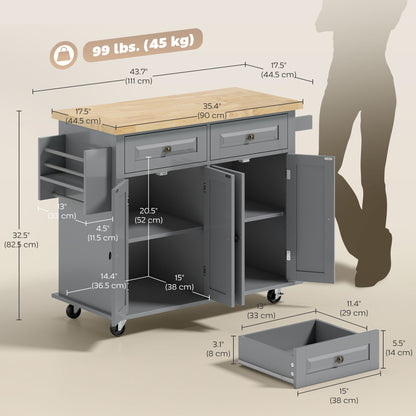 Rolling kitchen island with storage and wood top