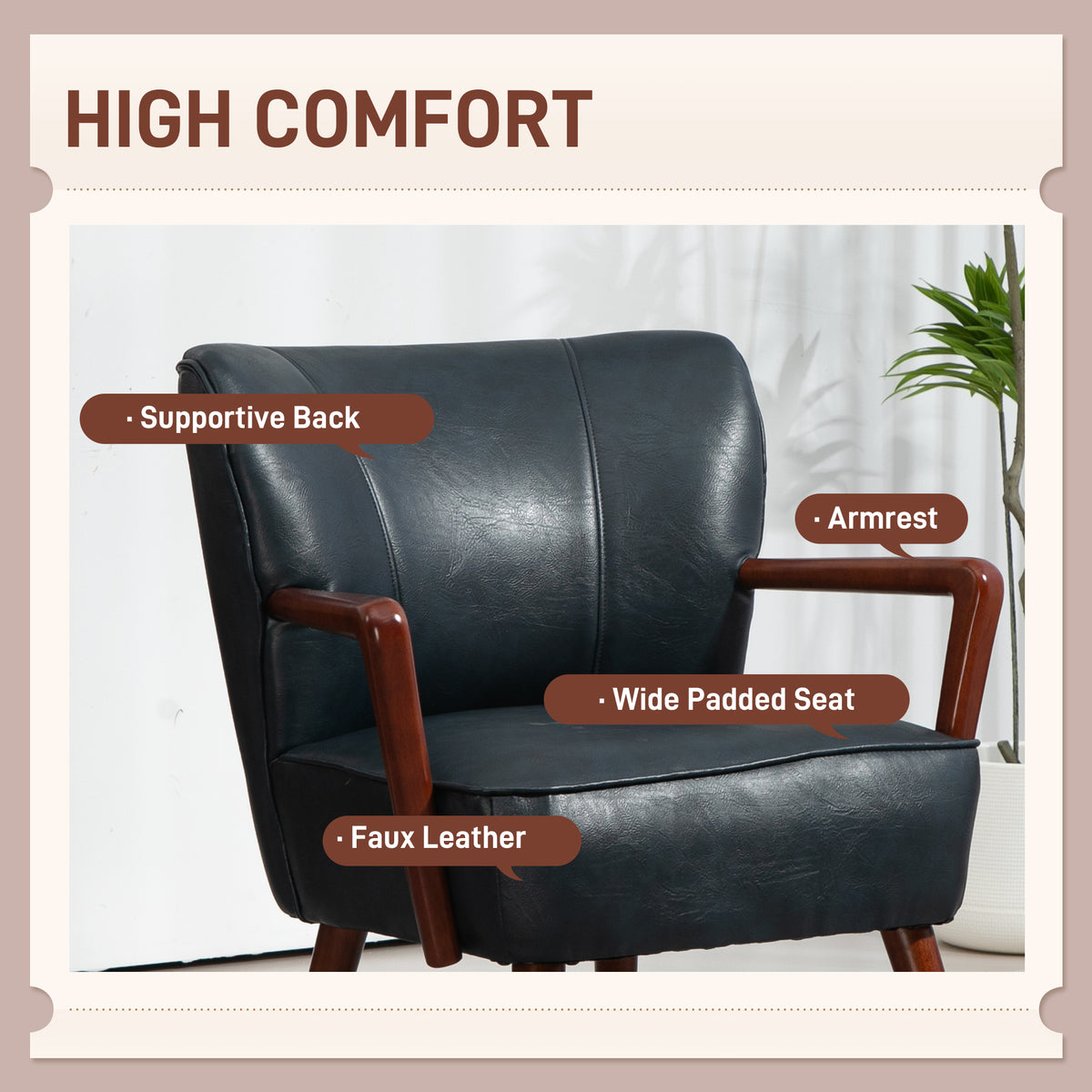 Sillón auxiliar moderno de cuero sintético con patas de madera