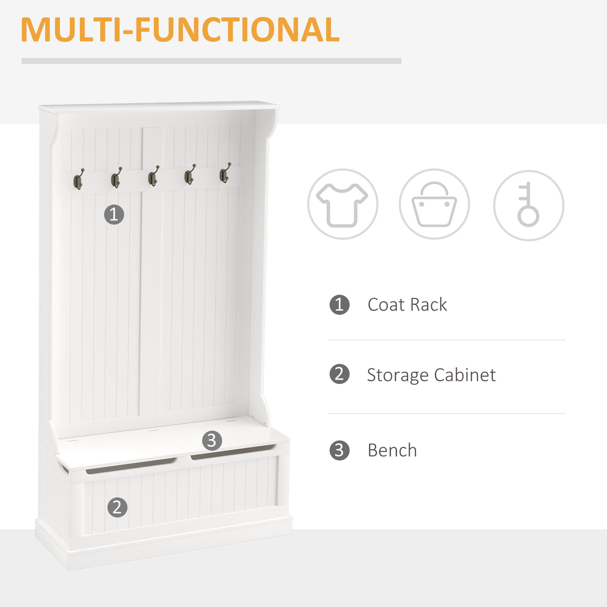 3-in-1 Hall Tree with Bench, Storage and Coat Rack