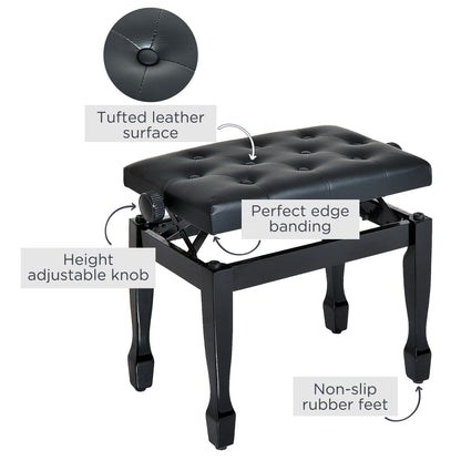 Adjustable Height Piano Bench with Padded Cushion