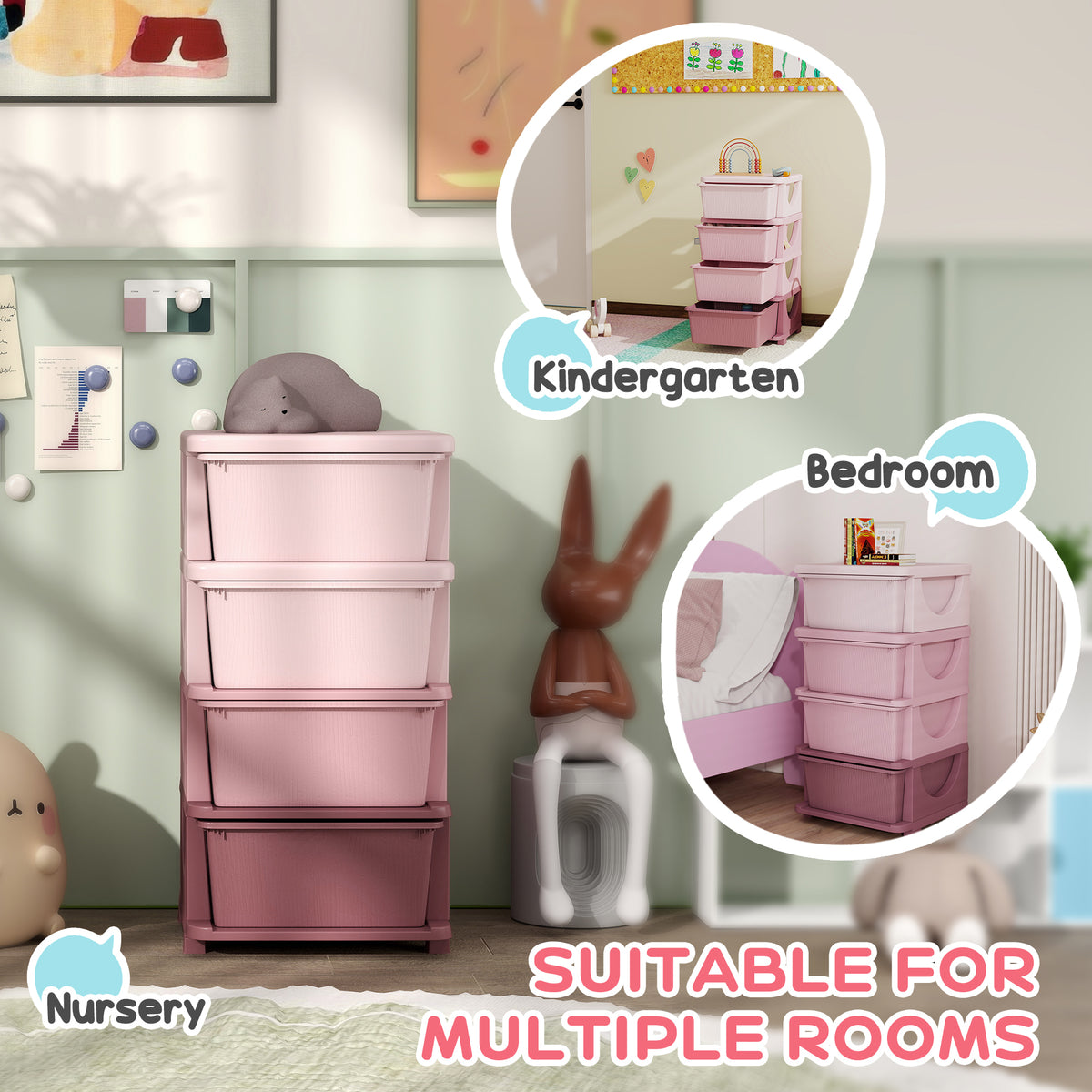 4-Tier Toy Organizer with 4 Plastic Drawers