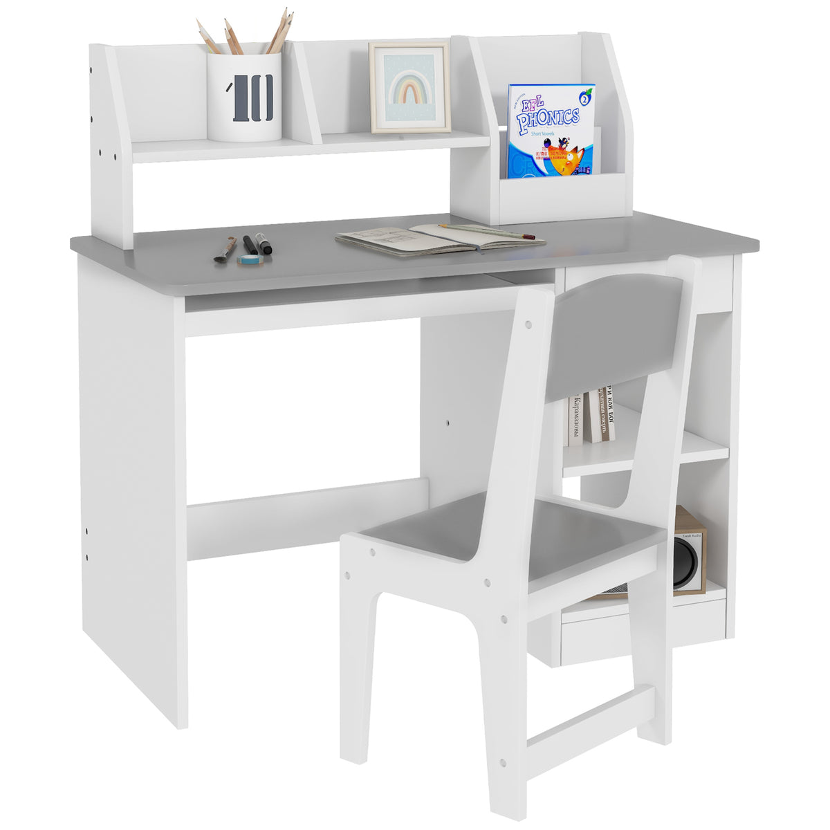 Kids Study Desk and Chair Set with Storage — Set of 2