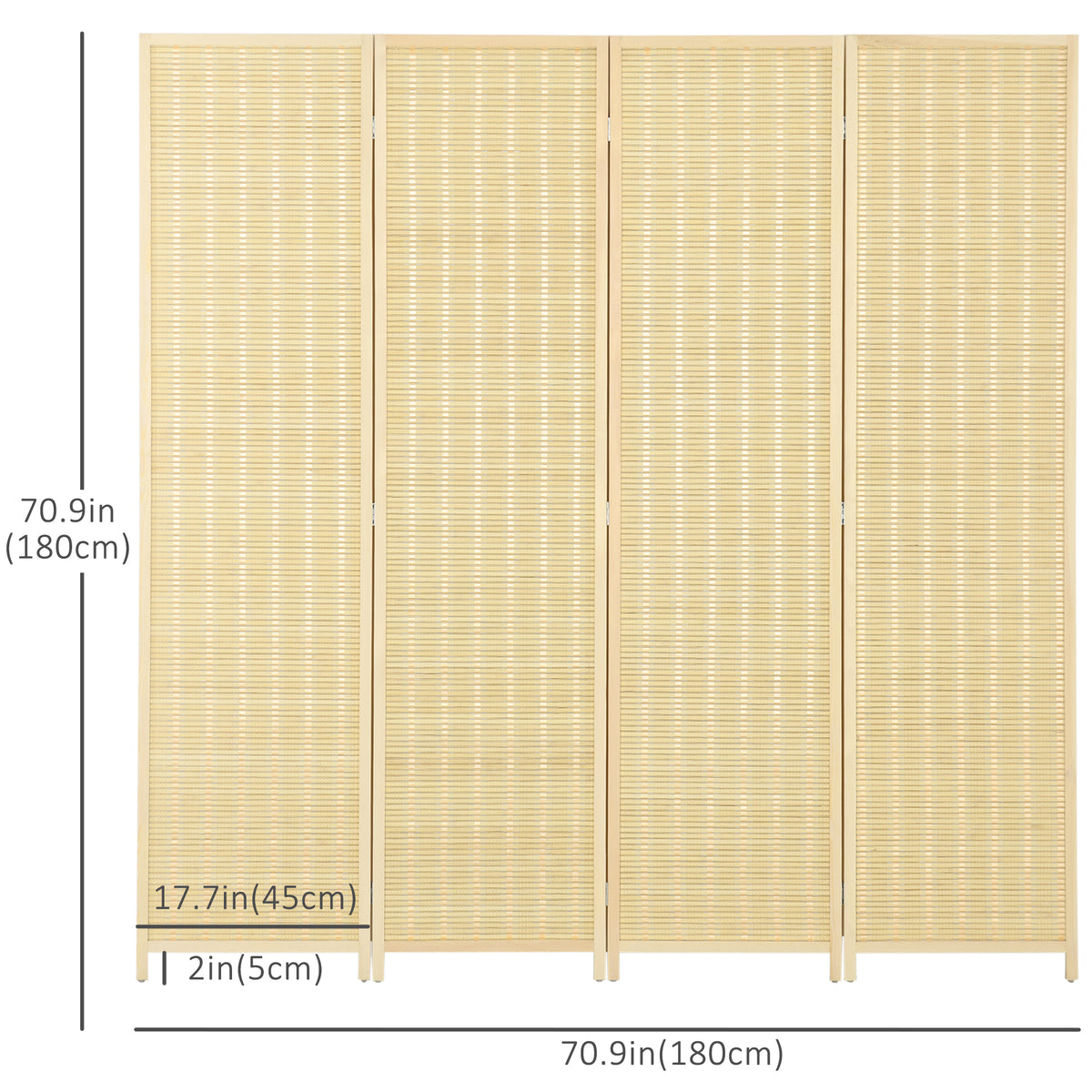 Biombo de 4 paneles de bambú trenzado