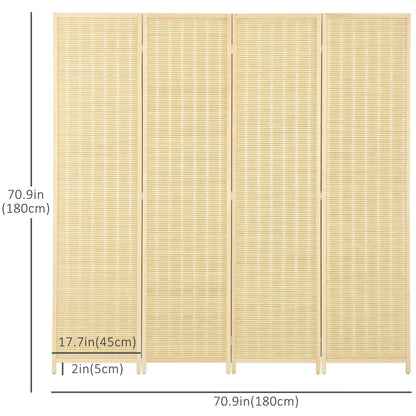 Biombo de 4 paneles de bambú trenzado