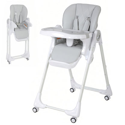 Foldable High Chair with Double Tray and Wheels
