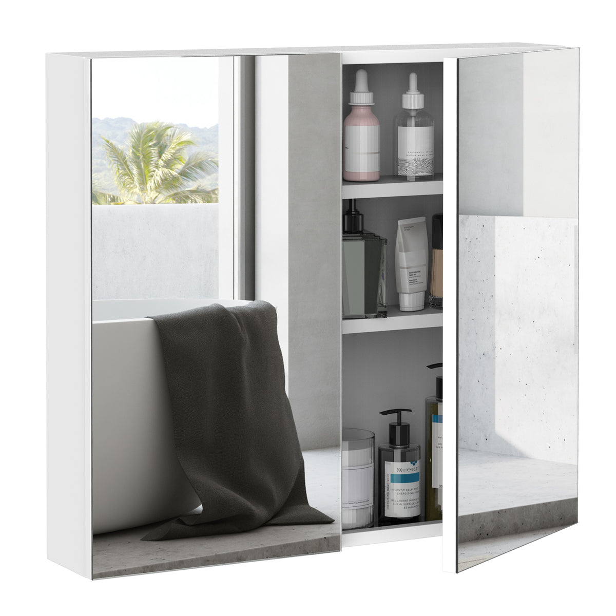 Wall-Mounted Medicine Cabinet with Double Mirror Door