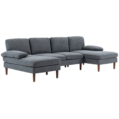 U-Shape Sectional Sofa Double Chaise 4-Seater — Fabric
