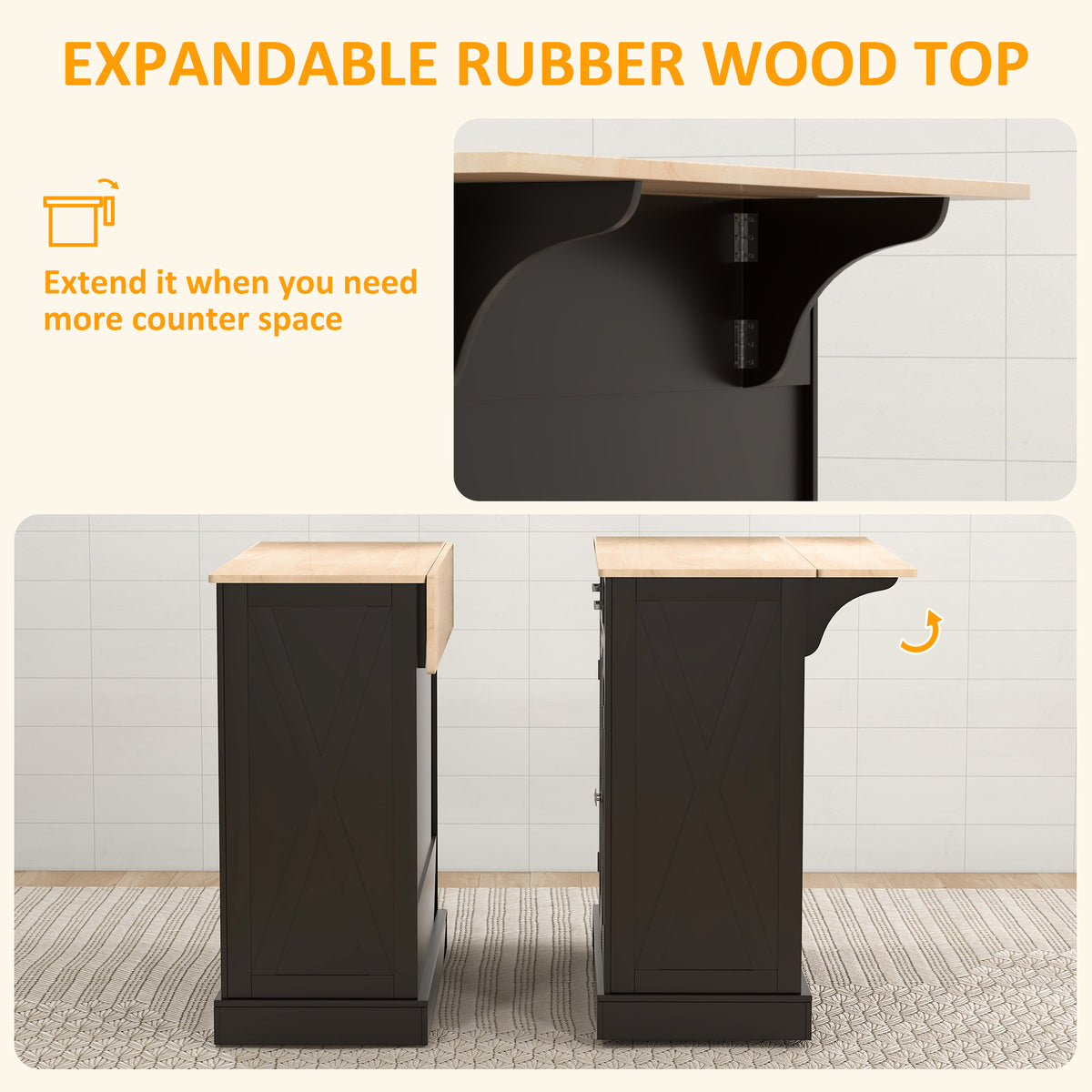 Rolling Kitchen Island with Adjustable Shelves