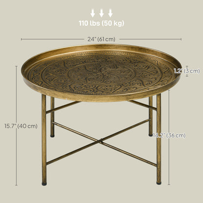 Round Coffee Table Hammered Tray Top Metal Frame