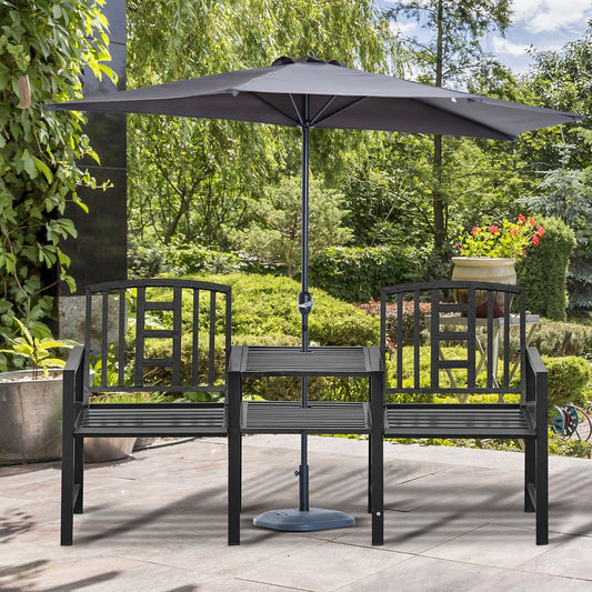 Steel Garden Bench with Center Table — Grey