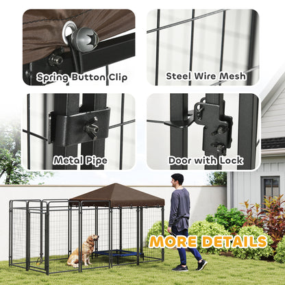 Outdoor dog kennel with waterproof canopy in steel