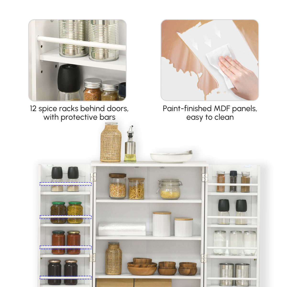 Kitchen Pantry Cabinet 5-Tier Shelves and 12 Spice Racks