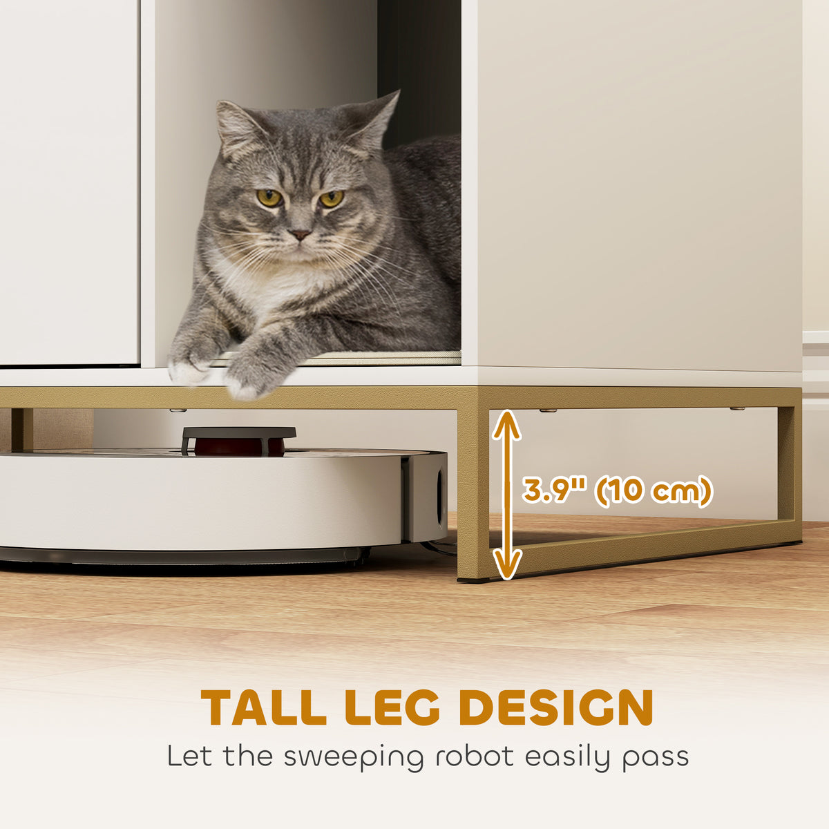 Mueble elegante para ocultar la caja de arena del gato, con patas altas
