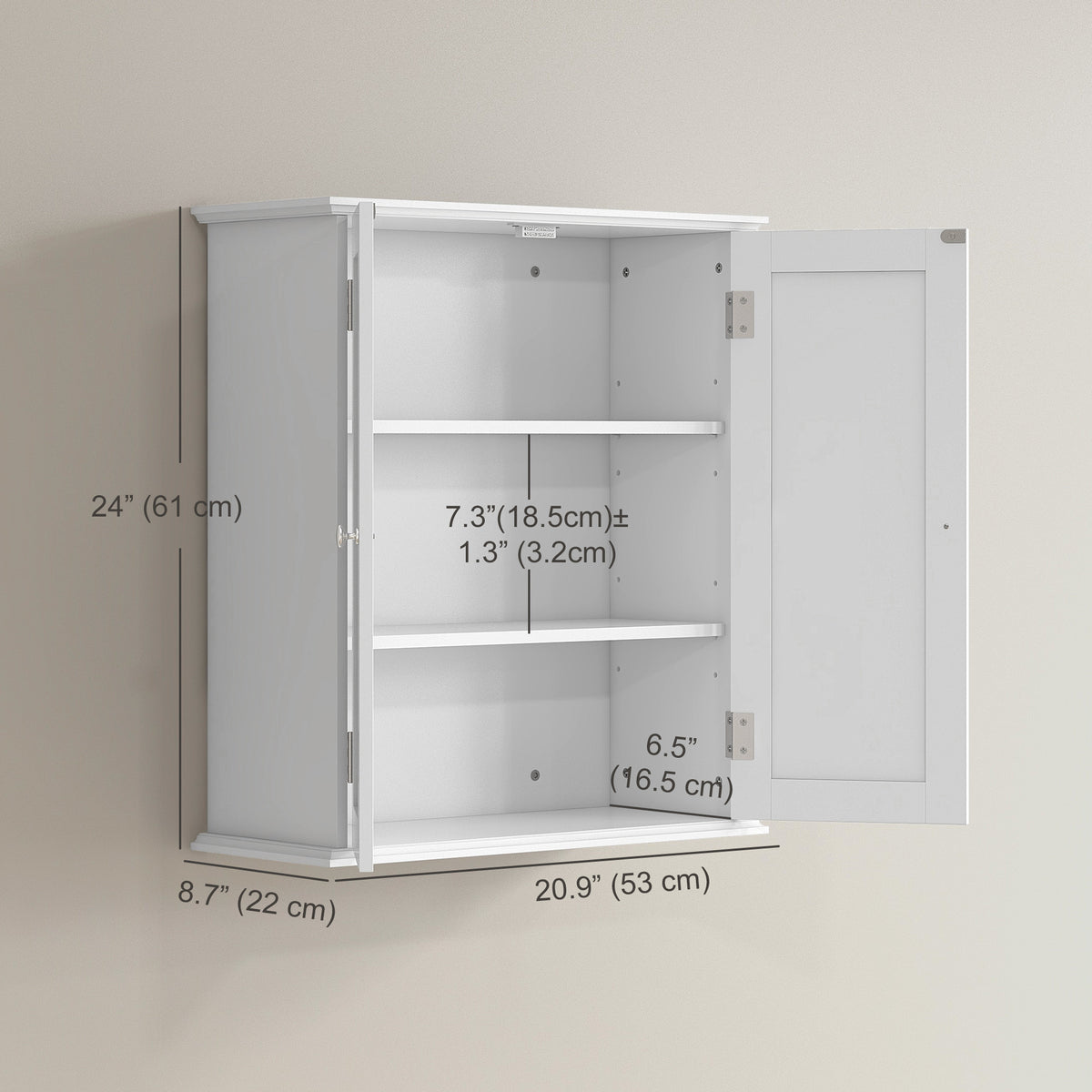 Bathroom Wall Cabinet 2 Doors Adjustable Shelf