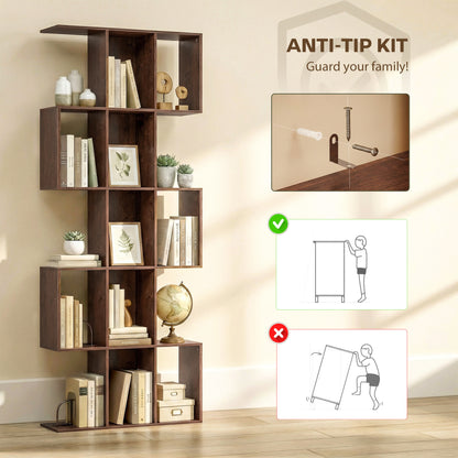 5-Tier S-Shaped Bookshelf — 15 Compartments