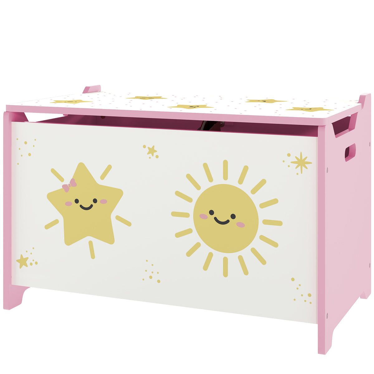 Toy storage chest with safety hinge lid