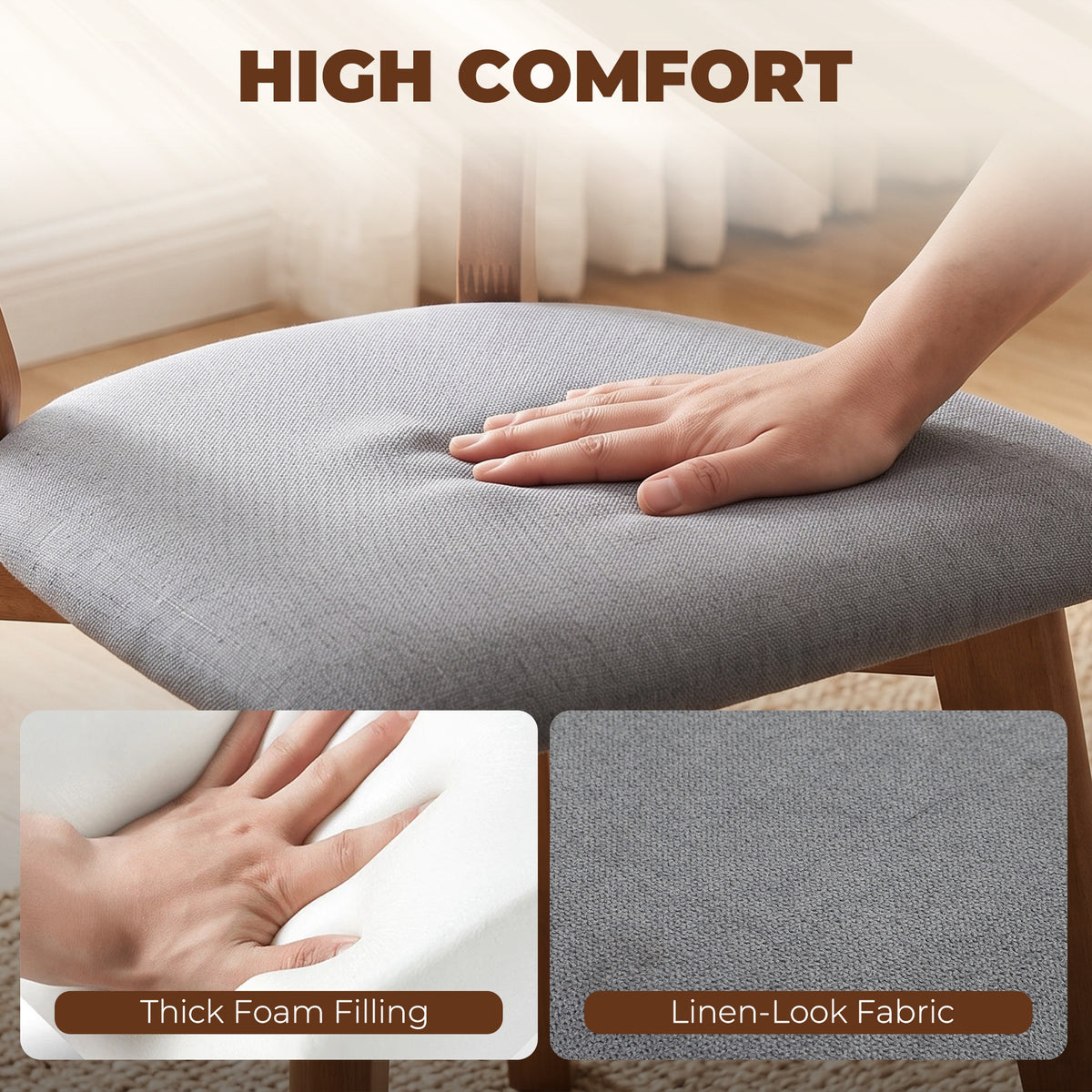 Sillas de comedor tapizadas en lino gris
