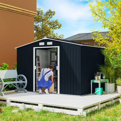Metal Garden Storage Shed 9.1'x6.4' with Foundation Kit
