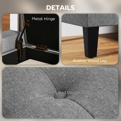 Tufted Linen Storage Ottoman Bench