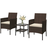 Bistro Set 3 Piece Wicker with Glass Table — Khaki