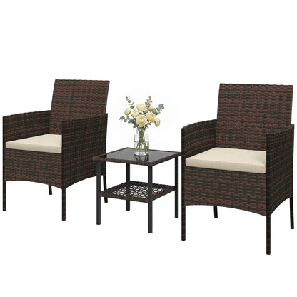 Bistro Set 3 Piece Wicker with Glass Table — Khaki