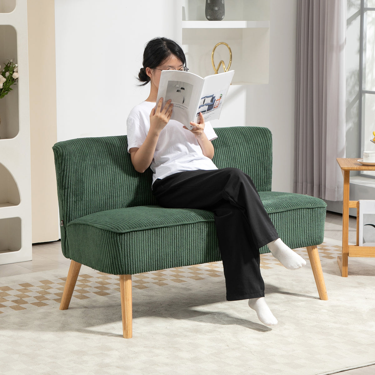 Sofa 2 seater modern upholstered rubber wood legs