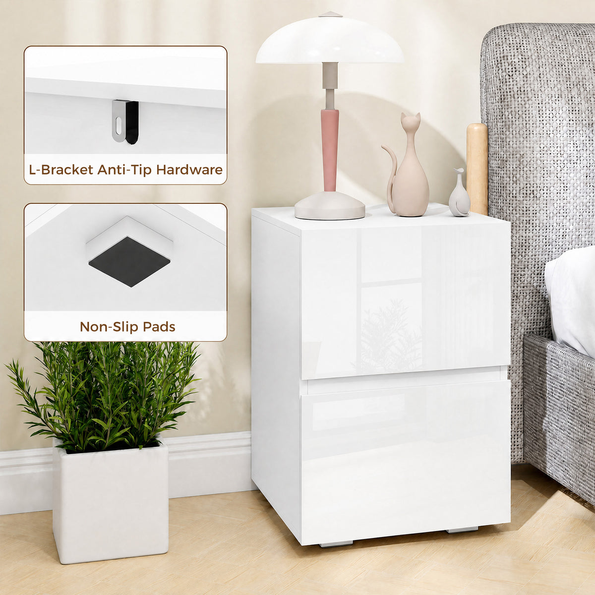Modern Nightstand 2-Drawer Bedside Table — Set of 2