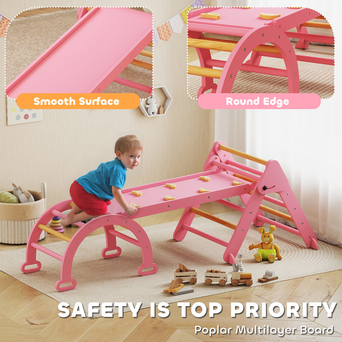7-in-1 Foldable Wooden Pikler Triangle Set