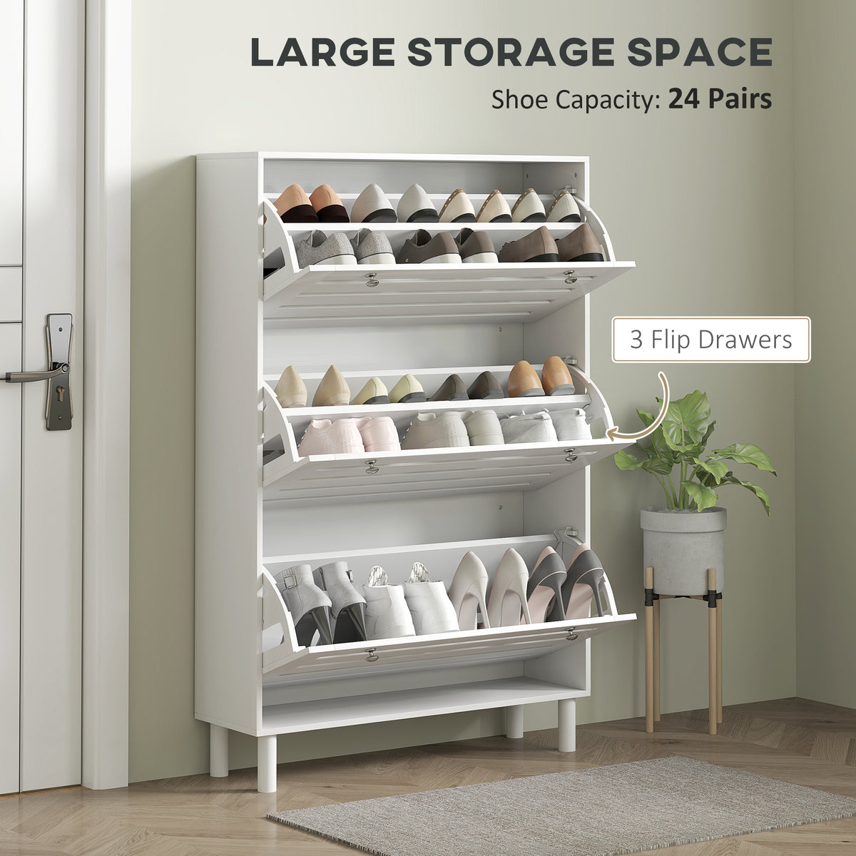 Narrow shoe storage cabinet 3 flip drawers