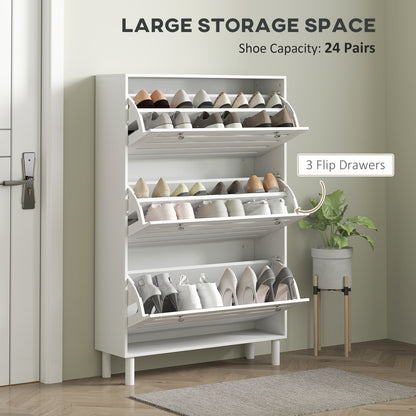 Narrow shoe storage cabinet 3 flip drawers
