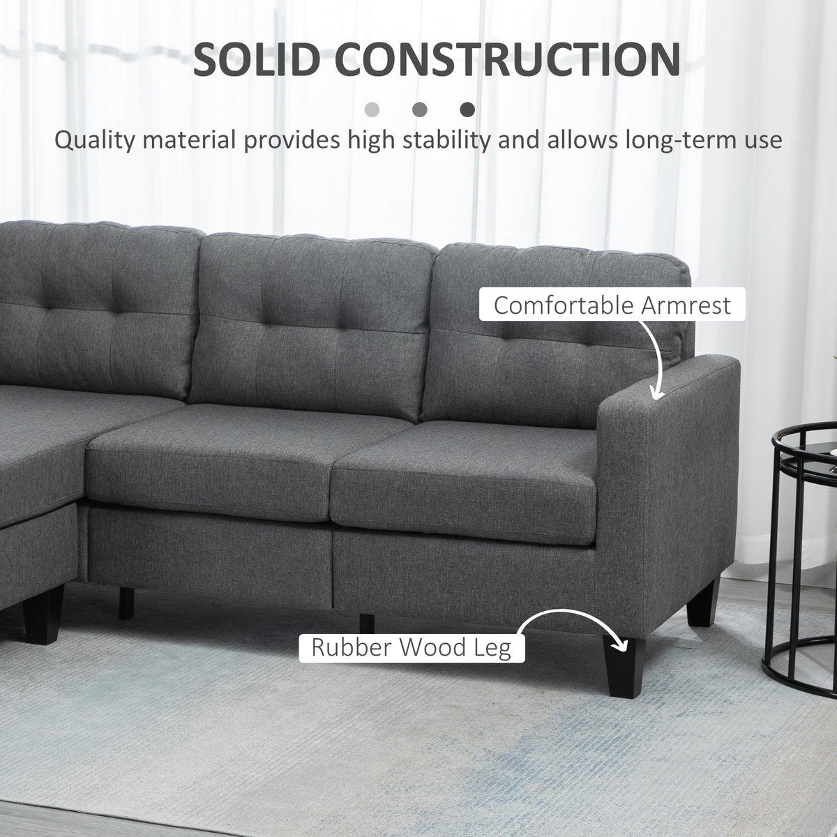 3-Seater L-Shaped Sofa with Ottoman — Dark