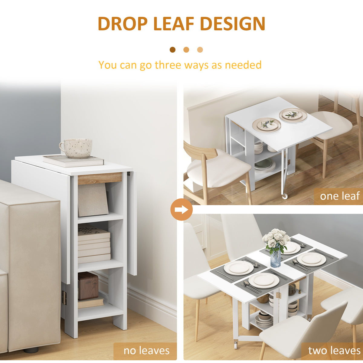 Folding Dining Table with Storage and Drop Leaves