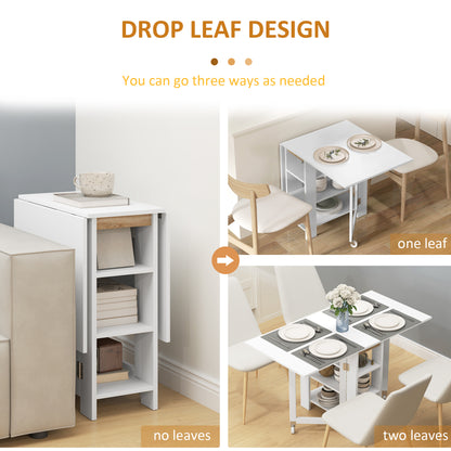 Folding Dining Table with Storage and Drop Leaves